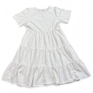 Arshiner Casual White Short-Sleeve Tiered T-shirt Dress A-Line Fit Dress 12 New